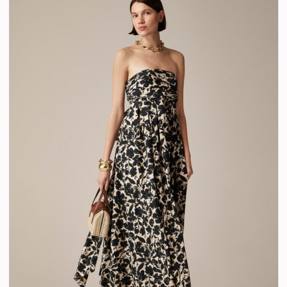 J. Crew Strapless Black and Cream Floral Dress